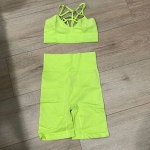 Bright green asos set ! Comes with biker shorts and bralette.